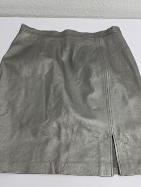 David Benjamin Silver Metallic Lined Leather Pencil Skirt
